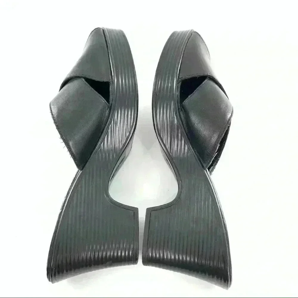 Kenneth Cole reaction sandals 7.5 head light black leather Y2k chunky vintage